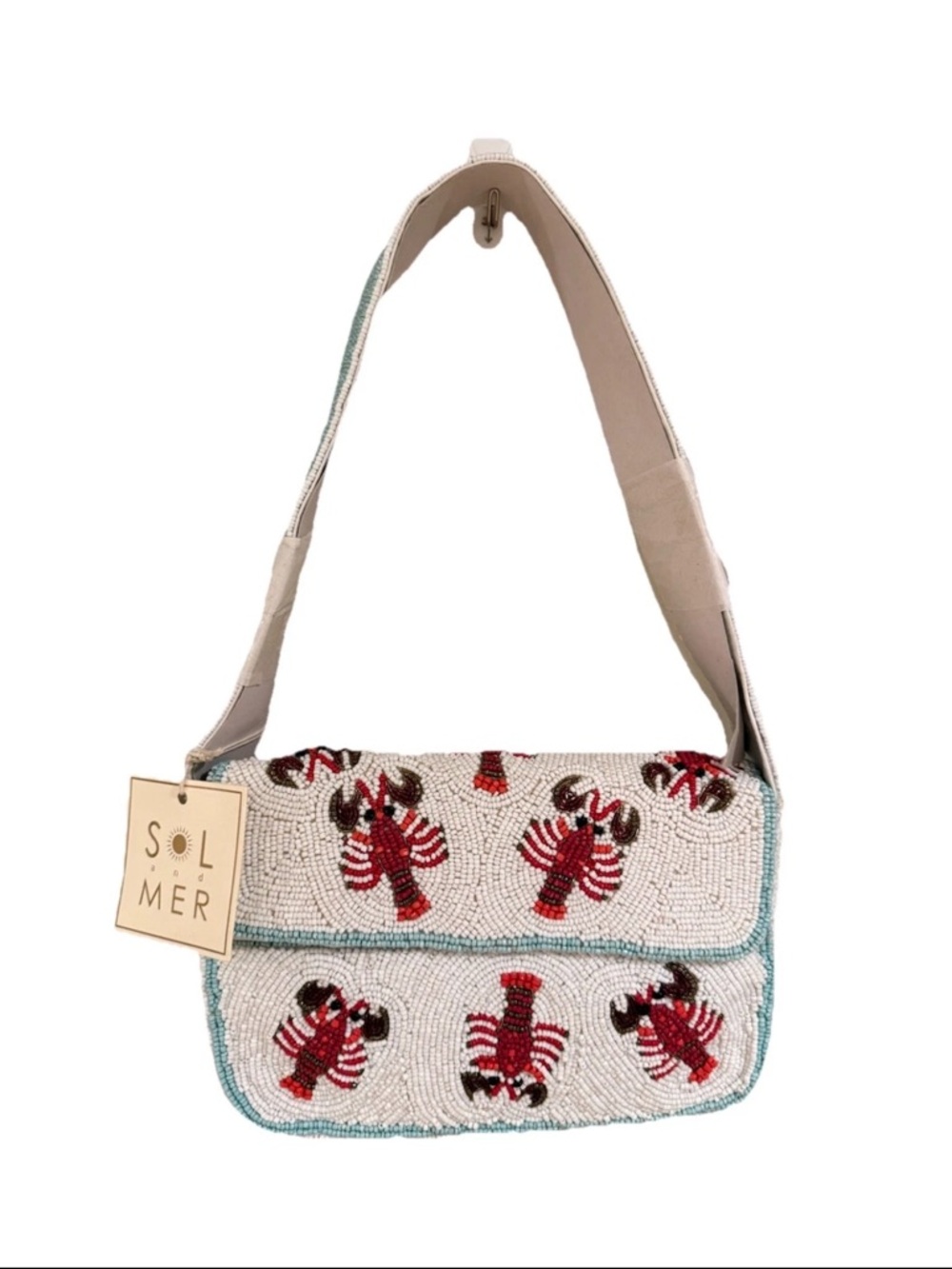 Sol + Mer White Beaded Crab Crossbody Bag